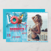 Foto Summer Pool Party Geburtstag Einladung (Vorne/Hinten)