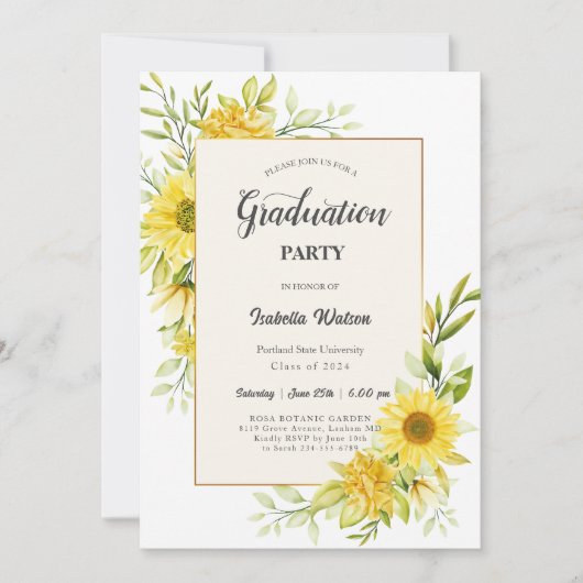 Foto Sunflower Script Graduation Party Einladung (Vorderseite)