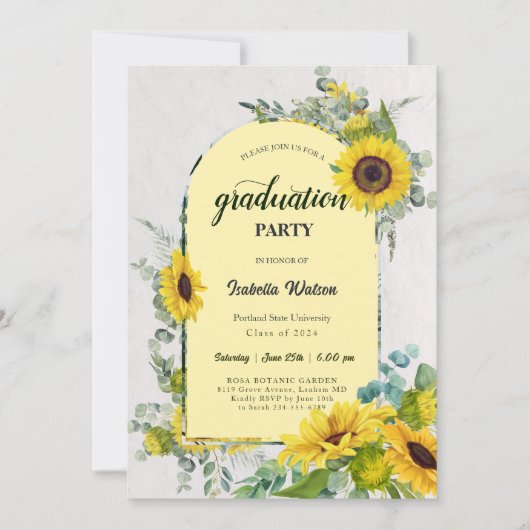 Foto Sunflower Script Graduation Party Einladung (Vorderseite)