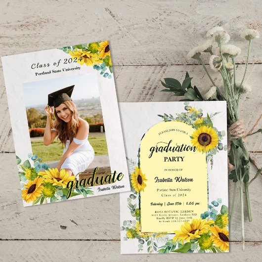 Foto Sunflower Script Graduation Party Einladung