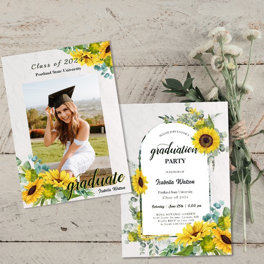Foto Sunflower Script Graduation Party Einladung