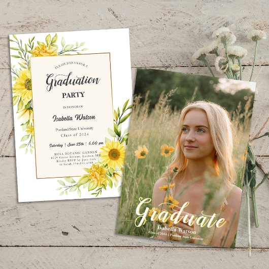 Foto Sunflower Script Graduation Party Einladung