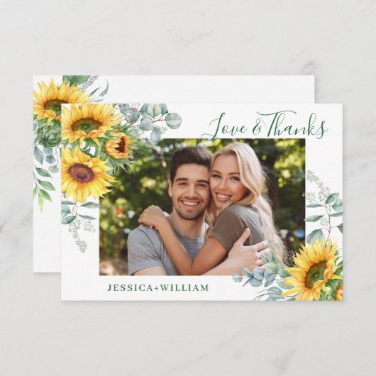 FOTO Sunflowers Eukalyptus Wedding Rustic Dankeskarte (Vorne/Hinten)