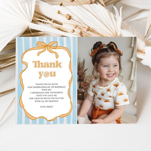 Foto Sunshine Blau Gingham Geburtstagsfeier Dankeskarte