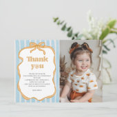 Foto Sunshine Blau Gingham Geburtstagsfeier Dankeskarte (Stehend Vorderseite)