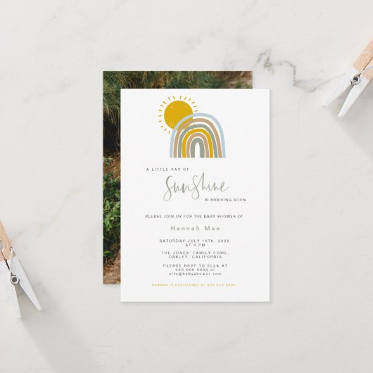Foto Sunshine Rainbow Baby Dusche Einladung (Vorderseite/Rückseite Beispiel)