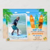 Foto Surfing Einladung zum Geburtstag Surfboard ei (Vorne/Hinten)