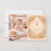 Foto Süße Pfirsich 1. Geburtstag Dankeskarte (Vorderseite)