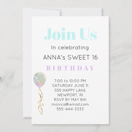 *~* FOTO Sweet 16 Birthday Rainbow Ballon AP29 Einladung (Rückseite)