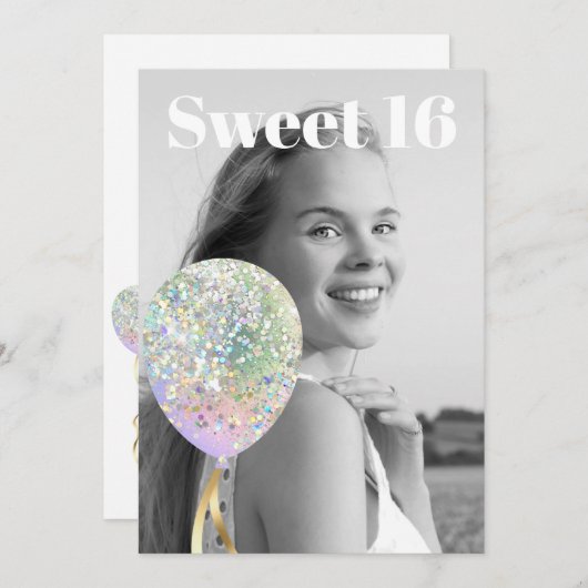 *~* FOTO Sweet 16 Birthday Rainbow Ballon AP29 Einladung (Vorne/Hinten)