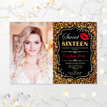 Foto Sweet 16 Birthday - Red Kiss Leopard Print Einladung<br><div class="desc">Foto Sweet 16 Geburtstag - Red Kiss Leopard Print Einladung. 16 . Geburtstag Geburtstagsfeier Einladung mit Ihrem Foto. Enthält Leopardendruck,  Skript-Schriftart,  Lips Kuss und Konfetti. Klassisches Tierdesign mit Imitaten Glitzer Gold. Ideal für eine elegante 16. Geburtstagsfeier.</div>