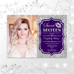 Foto Sweet 16 Geburtstag - Kiss Lila Silver Einladung<br><div class="desc">Foto Sweet 16 Geburtstag - Kiss Lila Silver. 16 . Geburtstag Geburtstagsfeier Einladung mit Ihrem Foto. Enthält Skript-Schriftart,  Lips Kuss und Konfetti. Klassisches lila Design mit Imitaten Glitzer Silber. Ideal für eine elegante gläserne 16. Geburtstagsfeier.</div>