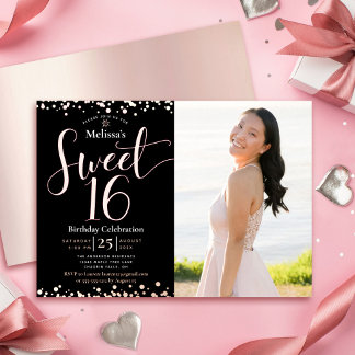 Foto Sweet 16 Geburtstag Moderne Real Rose Gold Folieneinladung