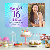 Foto Sweet 16 Groovy Lila Blue Gradient Retro Banner