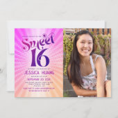 Foto Sweet 16 Groovy Pink Orange Gradient Retro Einladung (Vorderseite)