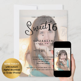FOTO SWEET 16 Modernes, elegantes Budget Geburtsta Einladung