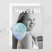 *~* FOTO Sweet 16 Rainbow Ballon AP29 Geburtstag Einladung (Vorne/Hinten)