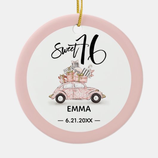 Foto Sweet 16 Rose Pink Wasserfarbe Name Keramik Ornament (Vorne)