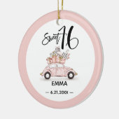 Foto Sweet 16 Rose Pink Wasserfarbe Name Keramik Ornament (Links)