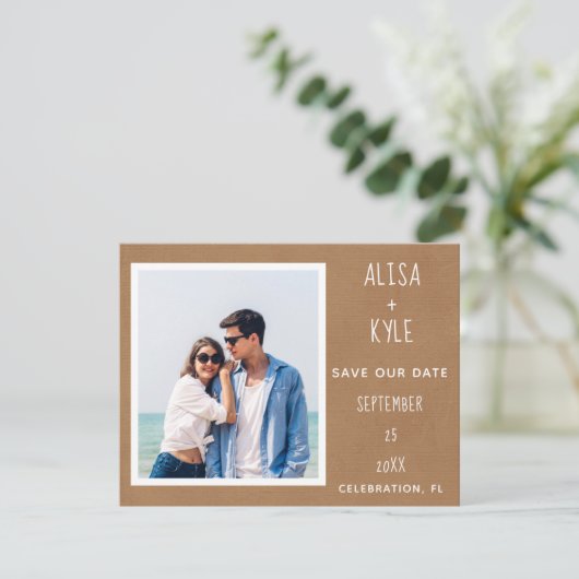 Foto Tan Modern Save the Date (Stehend Vorderseite)