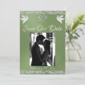 Foto, Tauben, Silberherz und Glitzer - Fläche Save The Date (Stehend Vorderseite)