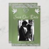 Foto, Tauben, Silberherz und Glitzer - Fläche Save The Date (Vorne/Hinten)