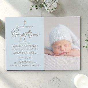 Foto-Tauf-Einladung für Babyjungen Elegant Moderne Einladung