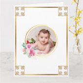 Foto Taufe Gold Kreuz Blumenstrauß chic Karte (Gelbe Blume)