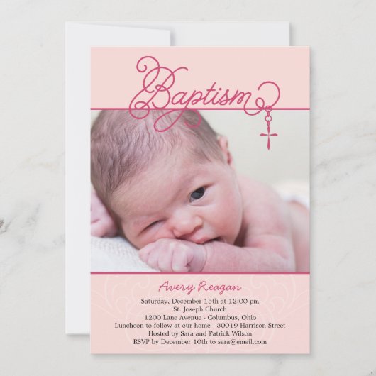 Foto-Taufe - Rosa Einladung (Vorderseite)