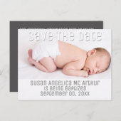 Foto Taufe Save the Date Baby minimalistisch Ankündigungspostkarte (Vorne/Hinten)