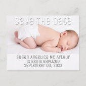 Foto Taufe Save the Date Baby minimalistisch Ankündigungspostkarte (Vorderseite)