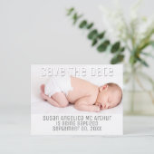 Foto Taufe Save the Date Baby minimalistisch Ankündigungspostkarte (Stehend Vorderseite)