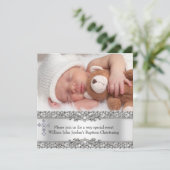 Foto Taufe Silver Lace Cross Baby Boy Girl Einladung (Stehend Vorderseite)