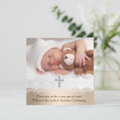 Foto Taufe White Beige Cross Baby Girl Boy Einladung (Stehend Vorderseite)