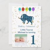 Foto & Taurus Geburtstag mit Gold & Balloons Einladung (Vorderseite)