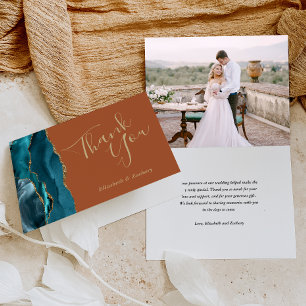 Foto Teal Achat Gold Rost Hochzeit Danke Karte