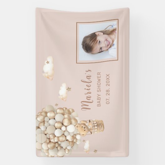 Foto Teddy Bärenballons Babydusche Personalisiert Banner (Vertikal)