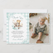 Foto Teddy Bear Pastel 1. Geburtstag Dankeskarte (Vorderseite)