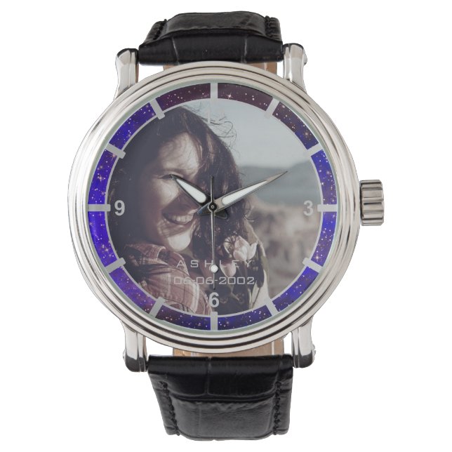 Foto Template Elegante Personalisierte Galaxy-Ster Armbanduhr (Vorderseite)