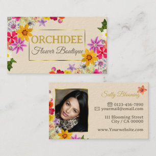Foto Template Elegante Wildblumen Gold Creme Chic Visitenkarte