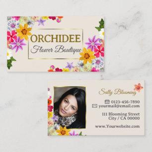 Foto Template Elegante Wildblumen Gold Creme Chic Visitenkarte