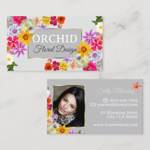 Foto Template Elegante Wildblumen Gold Grau Visitenkarte
