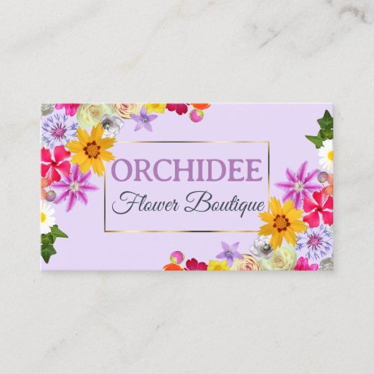 Foto Template Elegante Wildblumen Gold Lilac Chic Visitenkarte (Vorderseite)