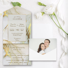 Foto Template Gold Marmor Alles in einer Hochzeit All In One Einladung