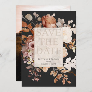 Foto Terracotta Floral Save the Date schwarz Einladung