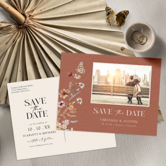 Foto Terracotta Save the Date Postkarte