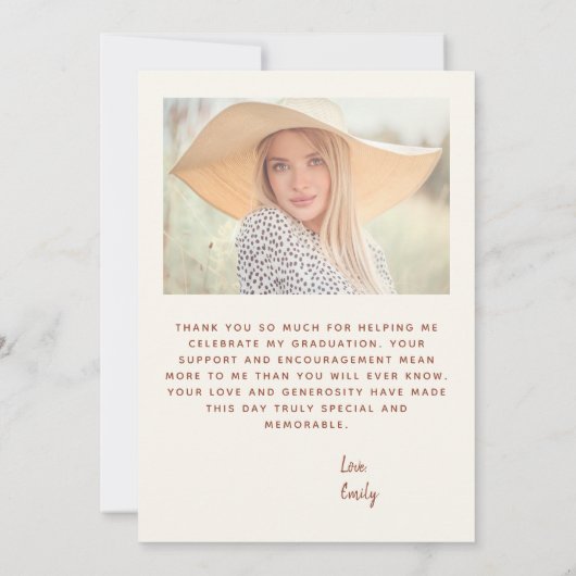 Foto Terracotta Script Grad Dankeschön Karte (Rückseite)