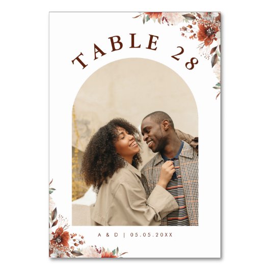 Foto Text Boho Fall Minimalistisch Hochzeit Tischnummer (Rückseite)