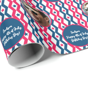 Foto Text Red Blue White 4. Juli Diamond Geschenkpapier