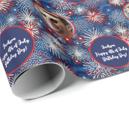 Foto Text Red Blue White 4. Juli Geburtstag Geschenkpapier